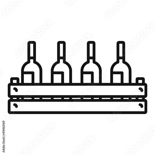 Wine bottle wood box icon. Outline wine bottle wood box vector icon for web design isolated on white background