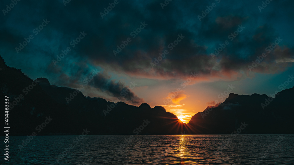 Landscape of lake with mountain and sunrise Landscape of lake with mountain and sunrise