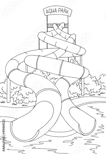 Aqua park graphic black white vertical sketch illustration vector 
