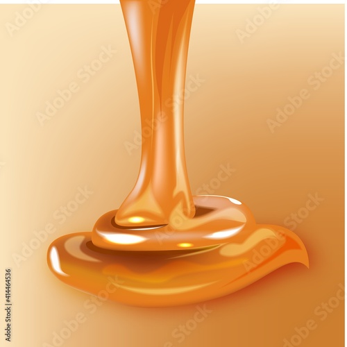 The glossy stream of caramel flows.