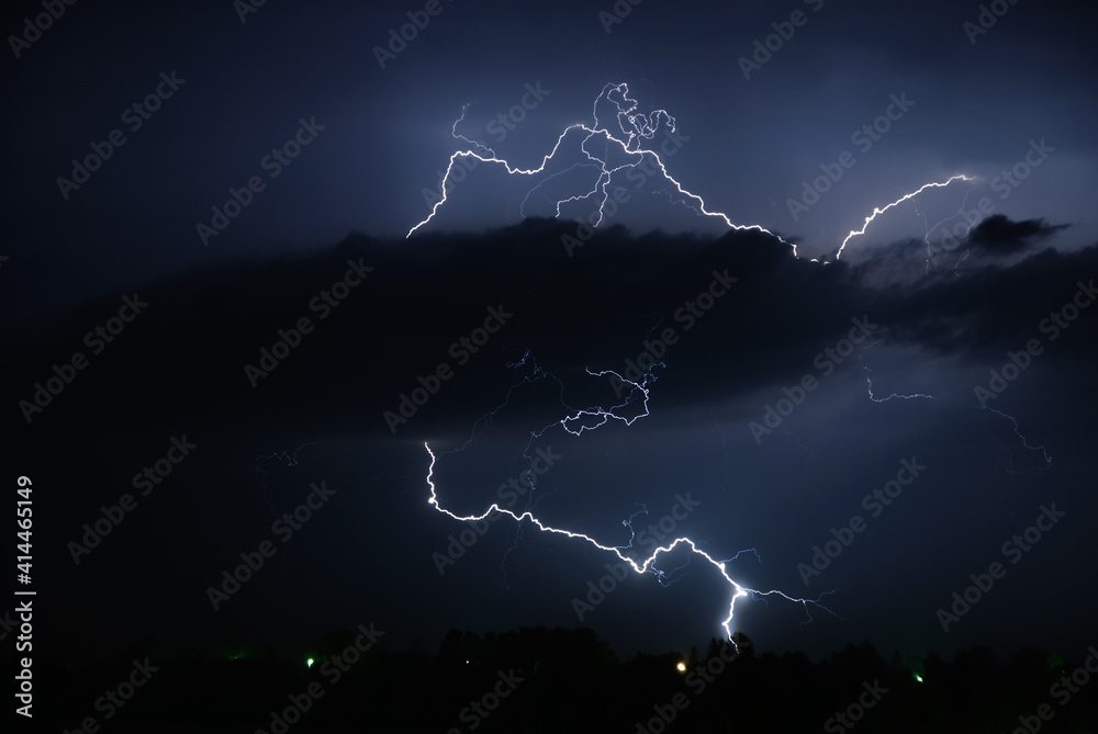 Flash of lightning at night
