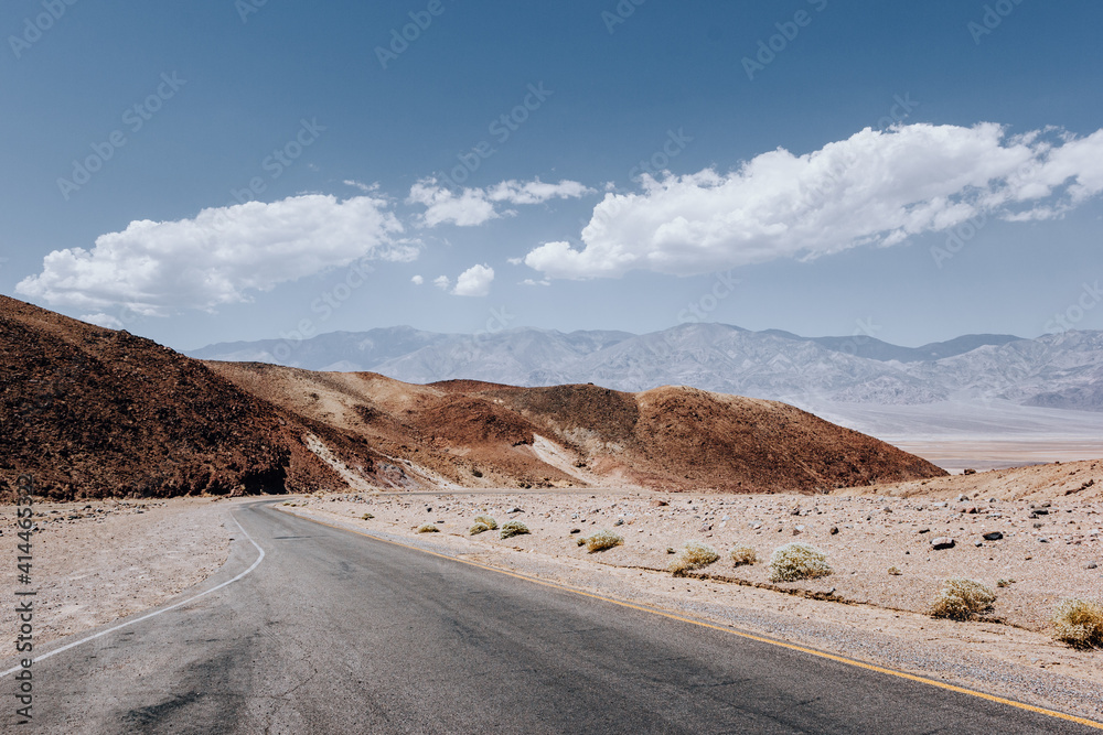 Death Valley, California. Lonely highway through the desert