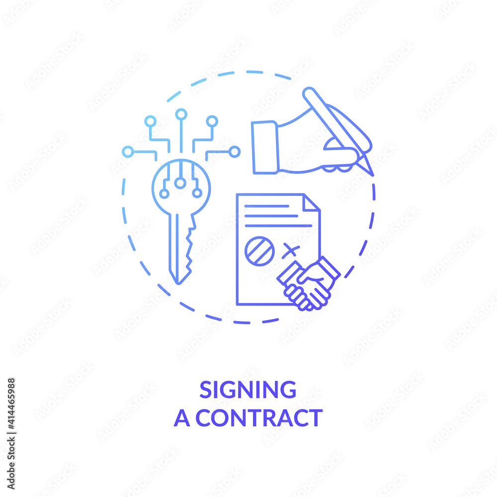 Signing a contract concept icon. Contract lifecycle steps. Agreeing to rules and terms between two different companies sides idea thin line illustration. Vector isolated outline RGB color drawing Signing a contract concept icon. Contract lifecycle steps. Agreeing to rules and terms between two different companies sides idea thin line illustration. Vector isolated outline RGB color drawing
