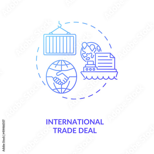 International trade deal concept icon. Common commercial contracts types. Trade between two or more countries leaders idea thin line illustration. Vector isolated outline RGB color drawing