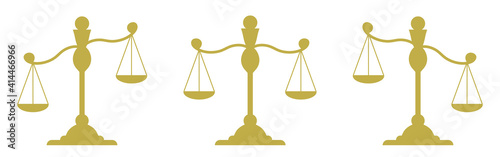 Set Libra. Silhouette of scales. Weights gold icon. Isolated element on a white background. Balance, law and justice symbol.
