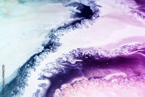 Fototapeta Naklejka Na Ścianę i Meble -  Fluid Art. Abstract colorful background, wallpaper, texture in purple blue tones colors. Mixing paints. Modern art. Marble texture.