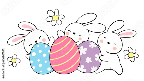 Draw bunny with eggs for Easter and spring