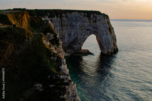 natural rock arch panoramic . Natural amazing cliffs. Etretat, Normandy, France, La Manche or English Channel.