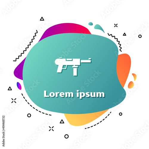 White Submachine gun M3, Grease gun icon isolated on white background. Abstract banner with liquid shapes. Vector.