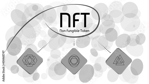 NFT non fungible tokens infographics on abstract white background. Pay for unique collectibles in games or art. Vector illustration.