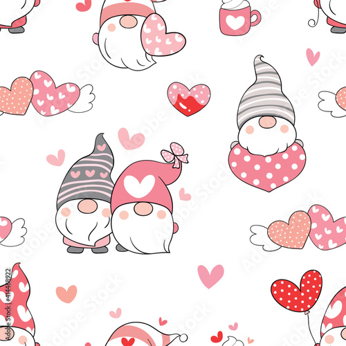 Draw seamless pattern gnome for Valentine day