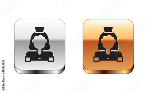Black Cleaning lady service icon isolated on white background. Silver-gold square button. Vector.