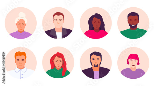 Wallpaper Mural Bright people portraits set. Flat style vector illustration of young men and women, male and female faces avatars. Round icons set Torontodigital.ca