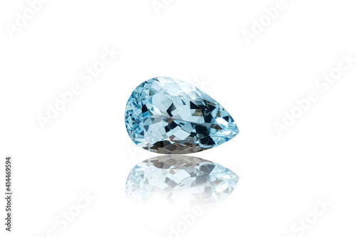 macro stone mineral faceted aquamarine on a white background