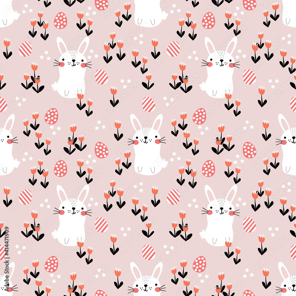 Lovely bunny and flower seamless pattern