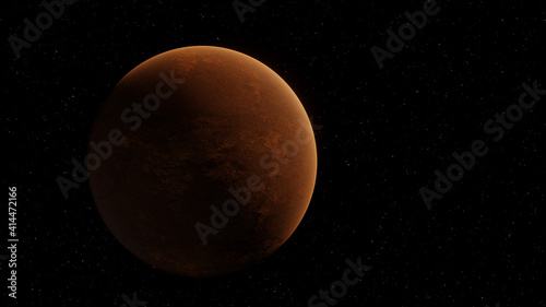 Space scene with a red planet and stars. 3D Rendering