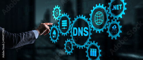DNS concept businessman touching on virtual screen. photo