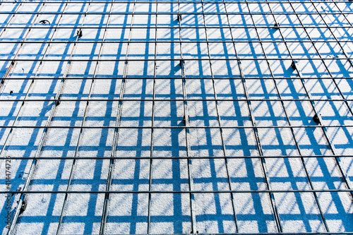 metal reinforced mesh on construction site in winter