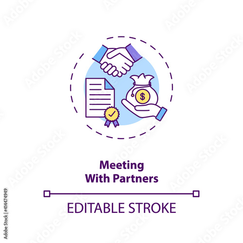 Meeting with partners concept icon. Business travel during covid 19 idea thin line illustration. Business conference, meeting. Vector isolated outline RGB color drawing. Editable stroke