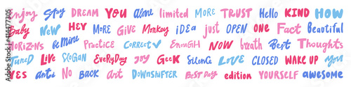 Vector hand drawn sticker logo words set collection. Hand drawn lettering set for social media content