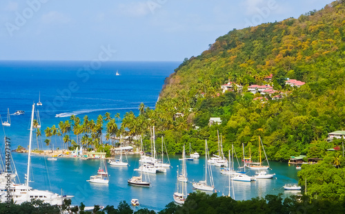 Top view of Marigot bay and yachts Saint Lucia photo