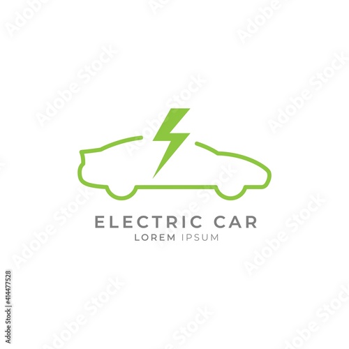 Electric car, green car icon logo design vector concept.