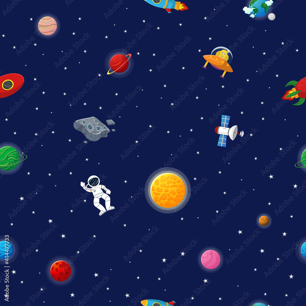 Flat cartoon style funny galaxy pattern. Flat cartoon style funny galaxy pattern.