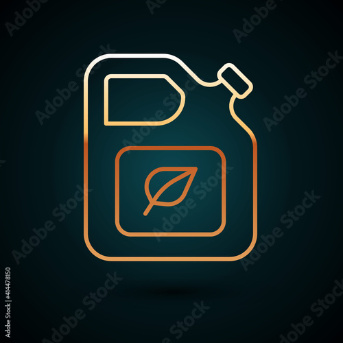 Gold line Bio fuel canister icon isolated on dark blue background. Eco bio and barrel. Green environment and recycle. Vector.