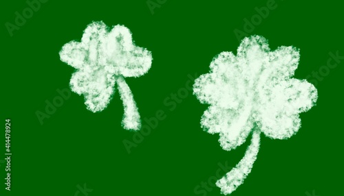 Illustration  shamrock clover hands draw abstract background on drake green background.
