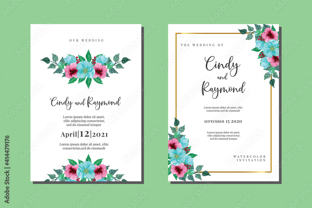 Wedding invitation frame set, floral watercolor hand drawn Himalayan Poppies Flower design Invitation Card Template Design