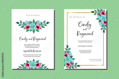 Wedding invitation frame set  floral watercolor hand drawn Himalayan Poppies Flower design Invitation Card Template Design