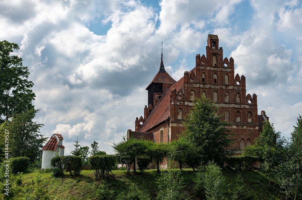 Filial church of St. John the Baptist in Tłokowo, Warmia, Gothic brick church, from south-east