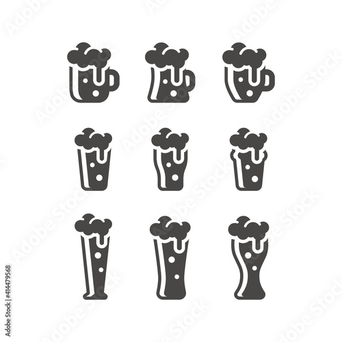 Beer glasses types black vector icon set. Mug, pint, pilsner glass icons.