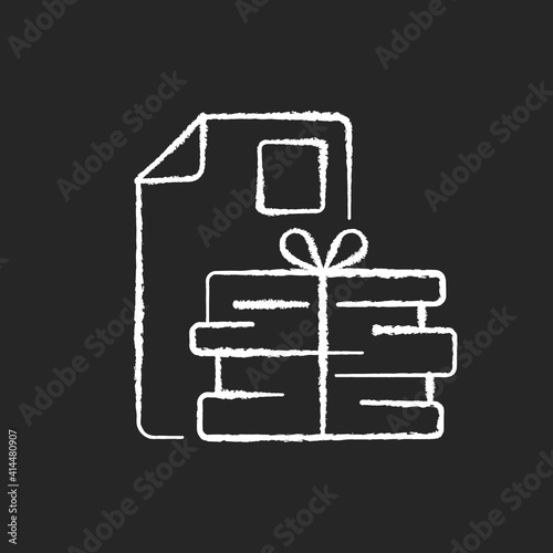 Waste paper chalk white icon on black background. Paper recycling. Paperboard, cardboard products. Turning waste into new products. Napkins and towels. Isolated vector chalkboard illustration