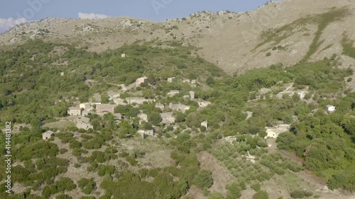 Old Perithia abandoned village in Corfu, Greece. Ghost village, drone footage, aerial, landscape, mountains, panorama. Drone Video Footage 4K #5