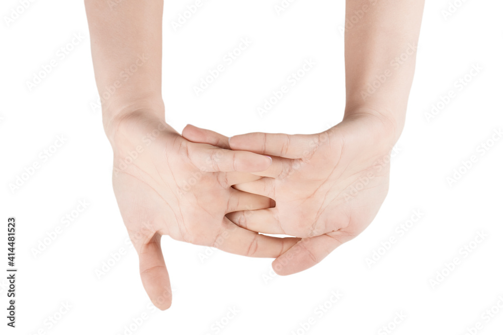 female hands with a purple manicure on a white background female hands with a purple manicure on a white background