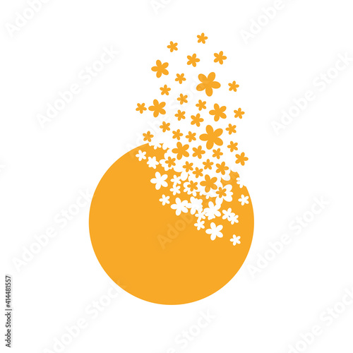 Planet dispersing into a cloud of flowers
