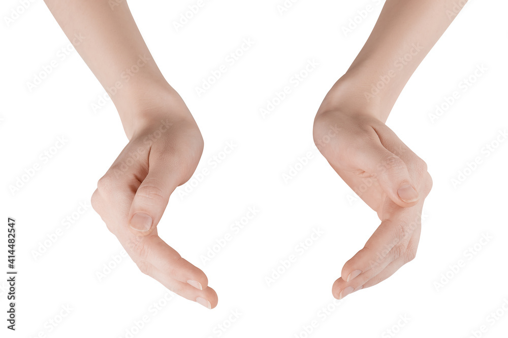 skinny female hands without manicure on a white background skinny female hands without manicure on a white background
