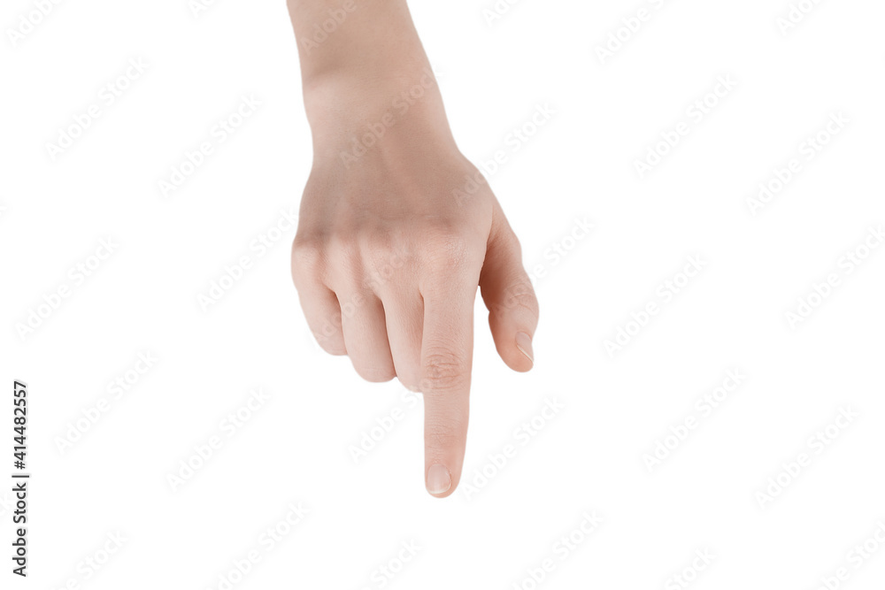 skinny female hands without manicure on a white background