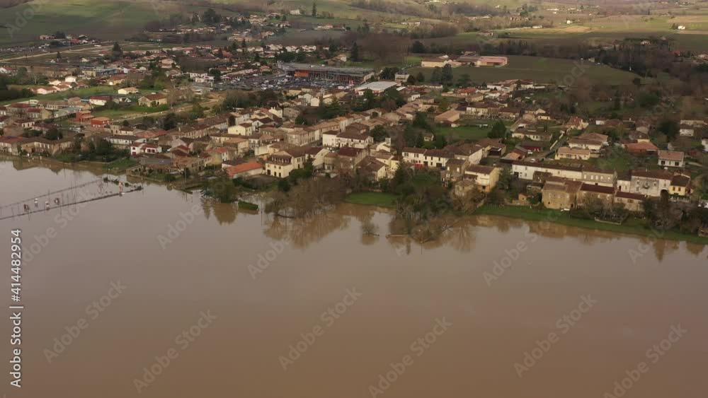 Aerial view of the floods in the south west of France, the Garonne in ...