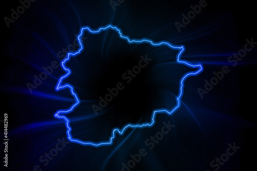 Canvas-taulu Glowing Map of Andorra, modern blue outline map