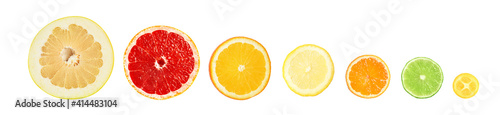 Set of different delicious citrus fruits on white background  banner design