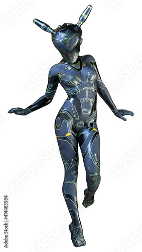 3D Rendering Space Super Woman on White