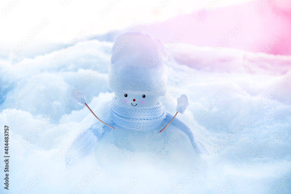 Fototapeta happy snowman. Winter landscape. Merry christmas and happy new year greeting card