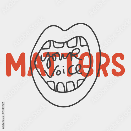 Your voice matters. Hand drawn vector poster against racism. Red letters lettering on white background.