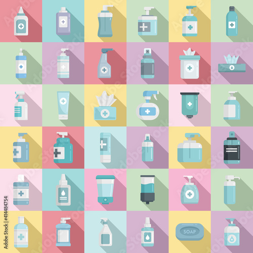 Antiseptic icons set. Flat set of antiseptic vector icons for web design