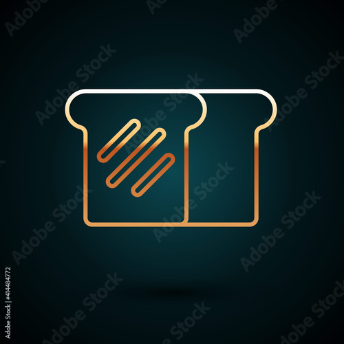 Gold line Bread toast for sandwich piece of roasted crouton icon isolated on dark blue background. Lunch, dinner, breakfast snack. Vector.