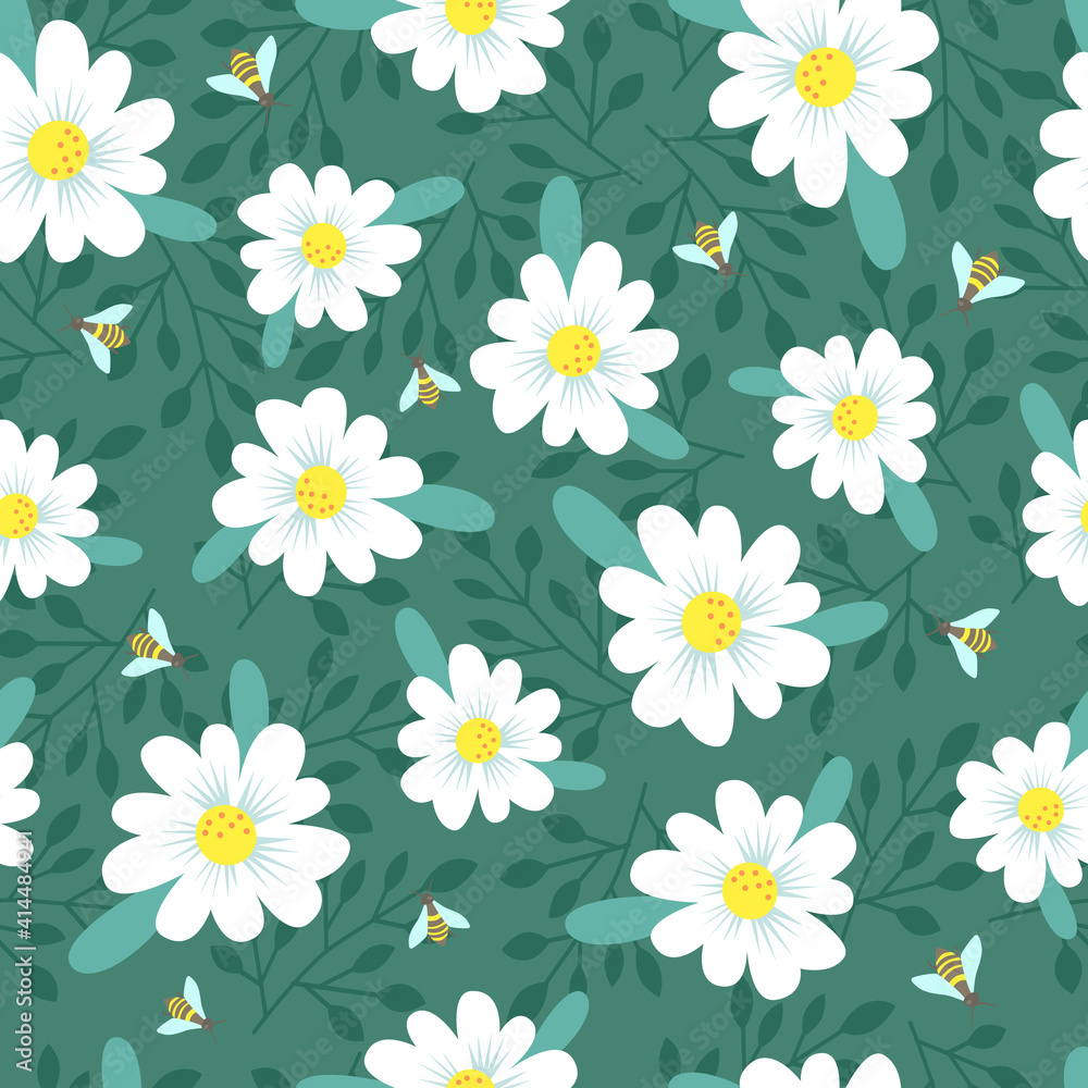 
pattern with daisies and bees