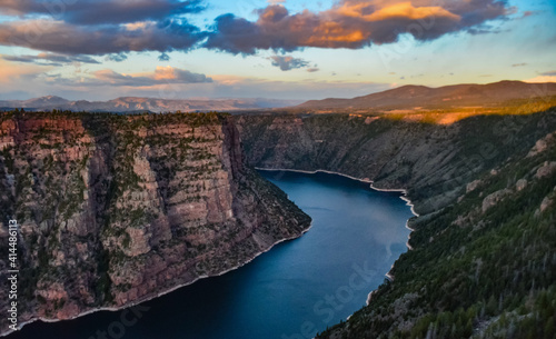 View from Canyon Rim trail in Flaming Gorge Utah National Park of Green River high angle aerial overlook