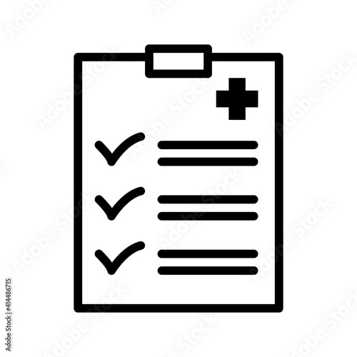 Clip board with hospital documents. Medical insurance forms. Doctor paperwork. Sick leave. Vector illustration isolated on white background